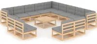 Set Divani da Giardino 14 pz con Cuscini Legno Massello di Pino 3076959