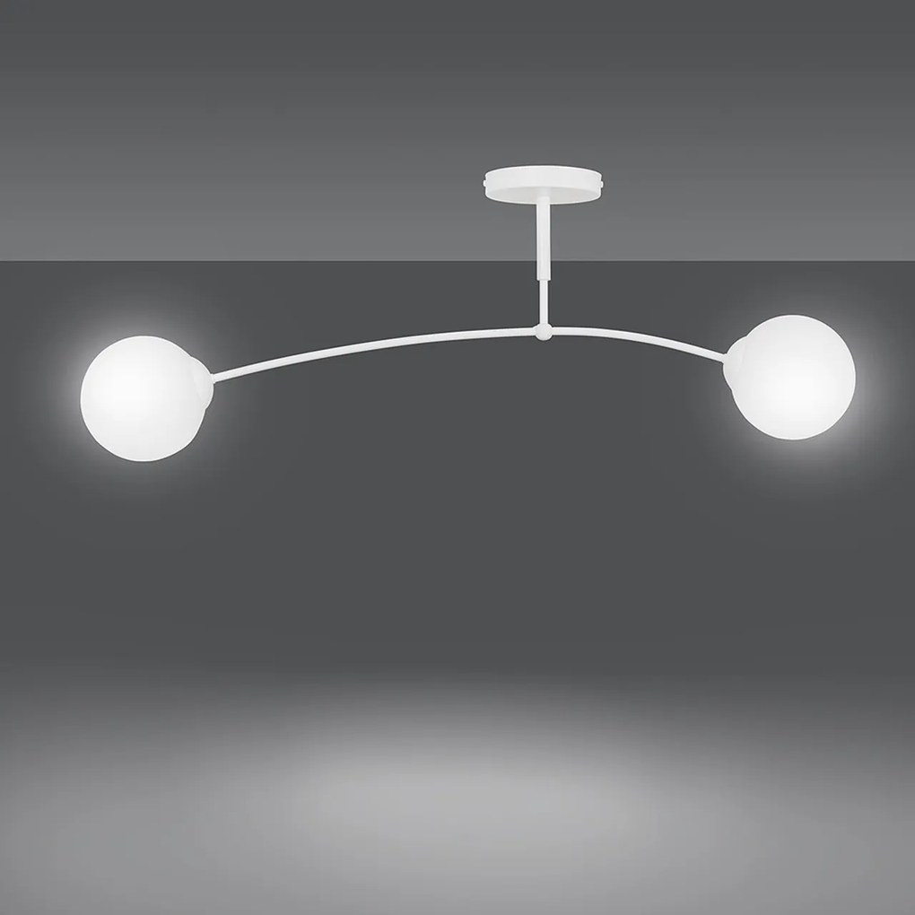 Lampadario a Sospensione in Acciaio e Vetro PREGOS 2 Nero/Bianco 2xE14