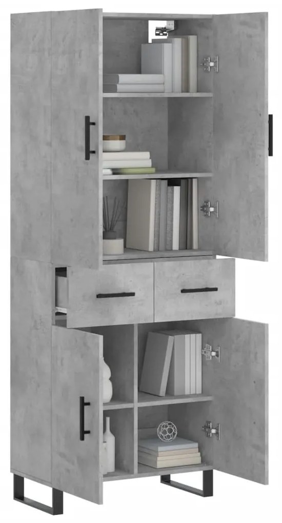 Credenza Grigio Cemento 69,5x34x180 cm in Legno Multistrato