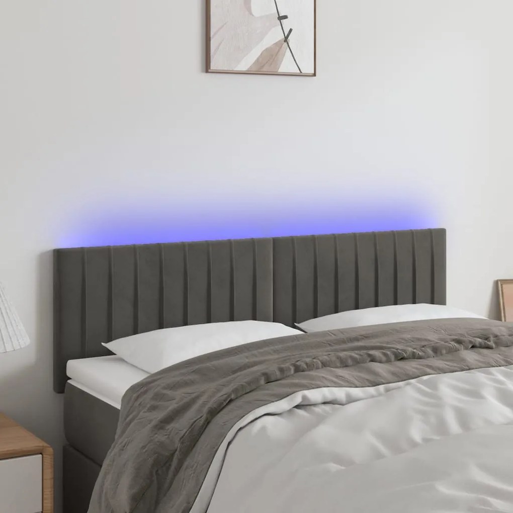 Testiera A Led Grigio Scuro 144x5x78/88 Cm İn Velluto /