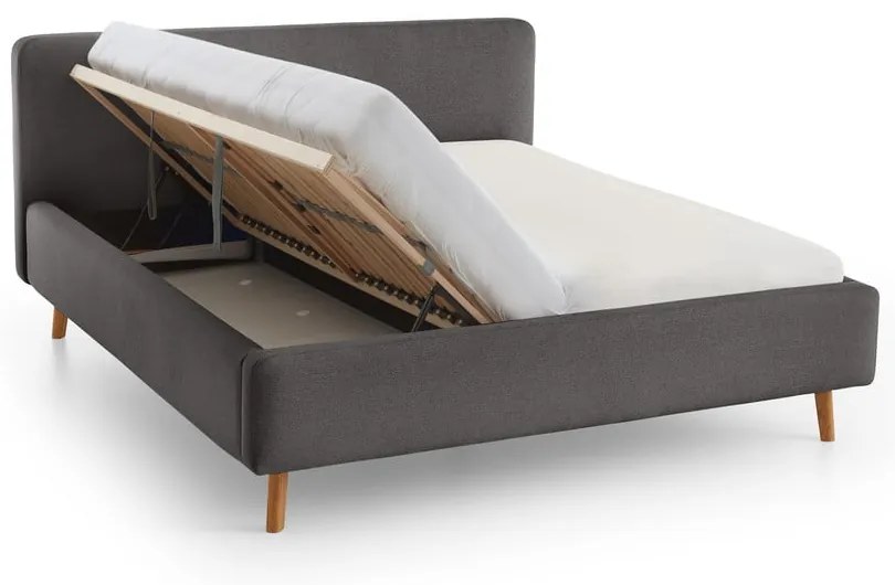 Letto matrimoniale imbottito grigio scuro con contenitore con rete inclusa 160x200 cm Mattis – Meise Möbel