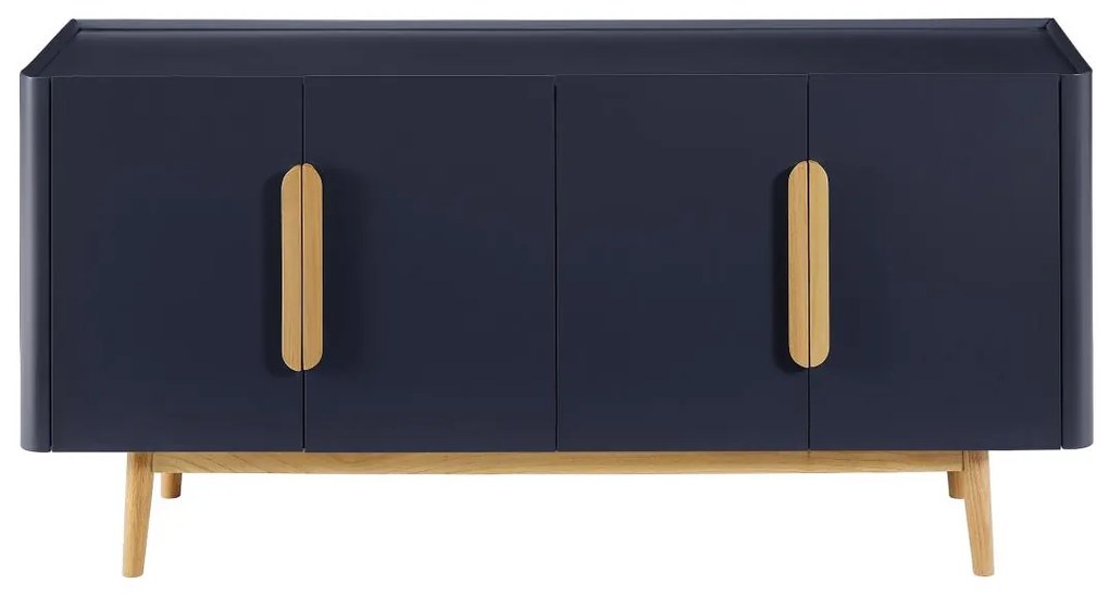 Credenza con 4 ante in MDF e Legno di hevea Blu e Naturale chiaro - DUNELON