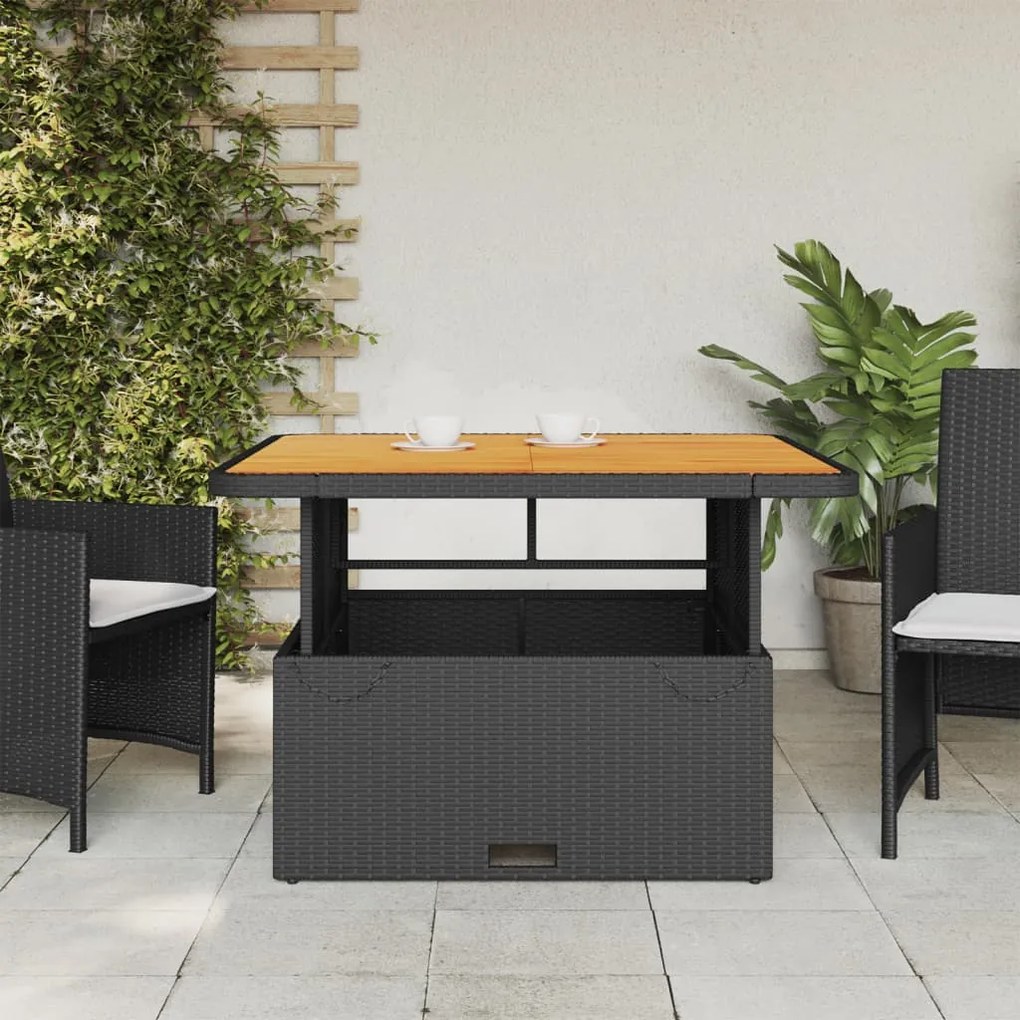 Tavolo da giardino nero 110x110x71 in polyrattan e legno acacia