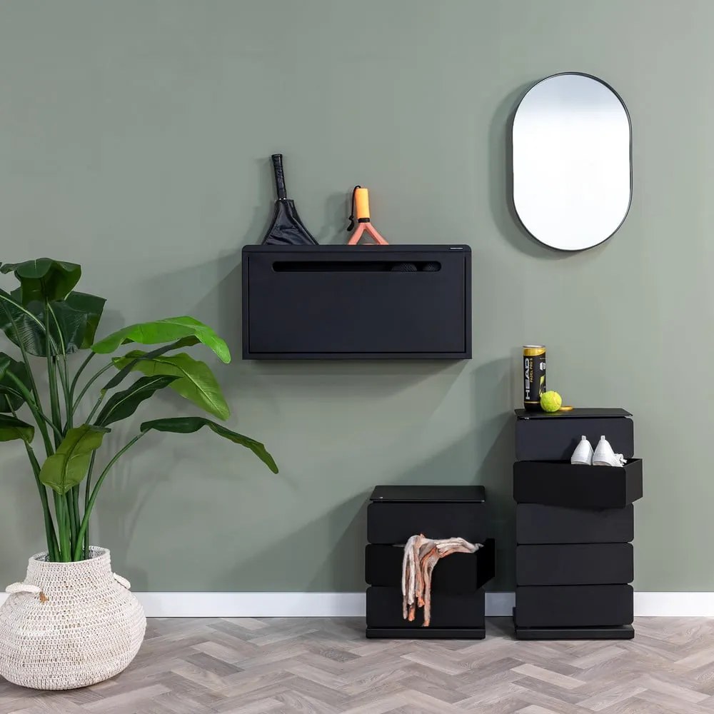 Scarpiera nera in metallo con ante ribaltabili/da parete 76x38x18 cm Sportiva – Spinder Design