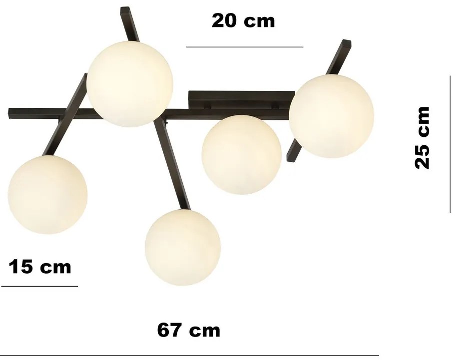 Lampadario da Soffitto in Acciaio e Vetro SMART 5 Nero 5xE14