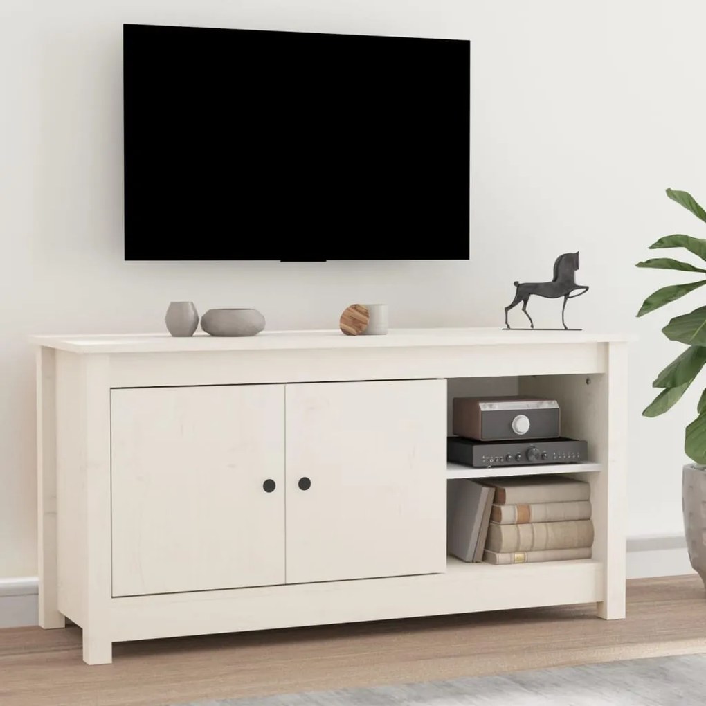 Mobile porta tv bianco 103x36,5x52 cm in legno massello di pino