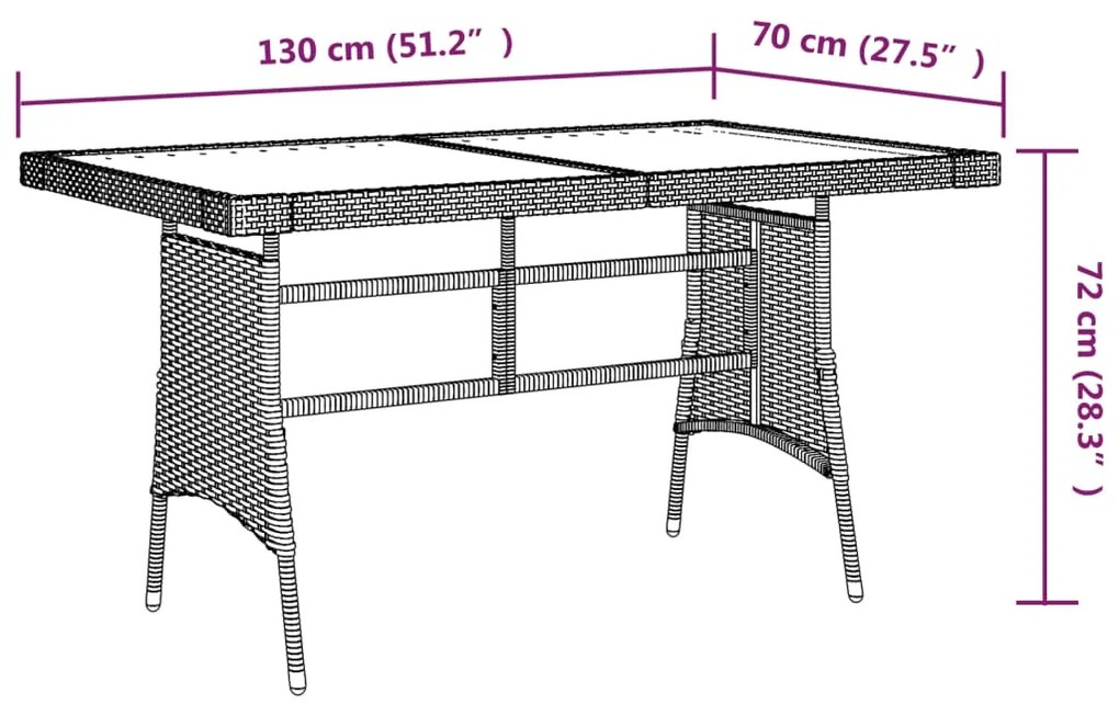 Tavolo Giardino Grigio 130x70x72cm Polyrattan e Massello Acacia