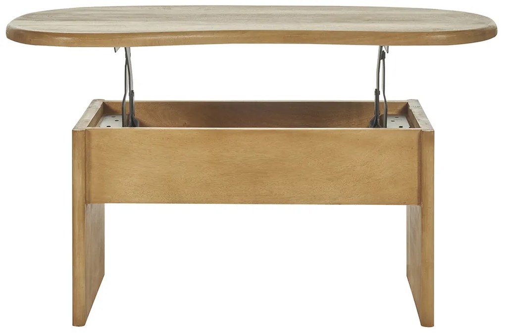 Tavolino da salotto sollevabile design forma fagiolo con vano contenitore in legno massello di mango L95 cm KOKOA