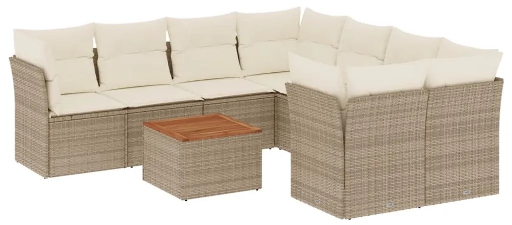 Set divano da giardino 9 pz con cuscini beige in polyrattan