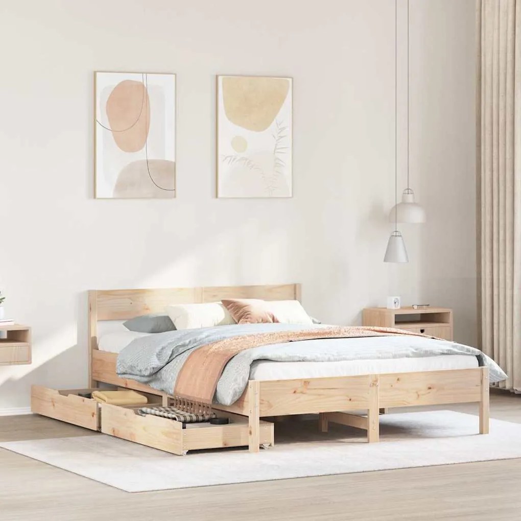 Letto Senza Materasso 140x190 Cm İn Legno Massello Di Pino /