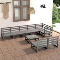 Set Divani da Giardino 9 pz Grigio in Legno Massello di Pino cod mxl 37436