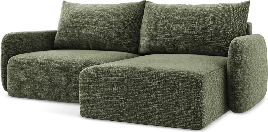 Divano angolare verde allungabile/con contenitore (con penisola a destra) Kalena – Makamii