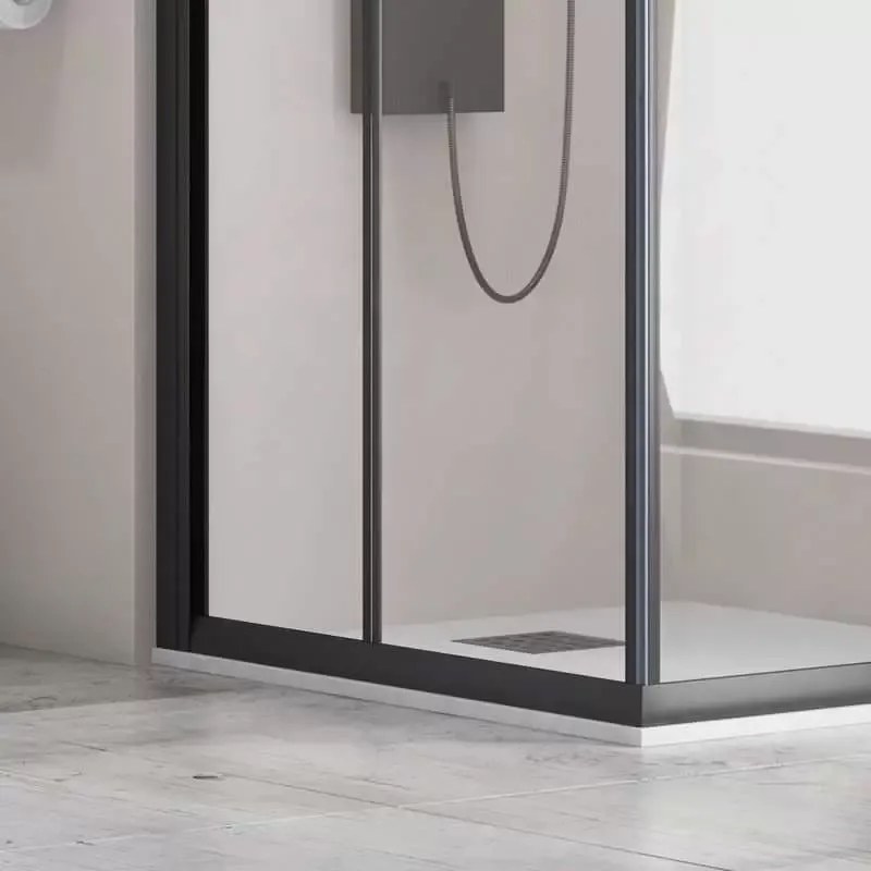 Kamalu - Box doccia 130x70 ad angolo profili neri vetro trasparente modello KF1000B