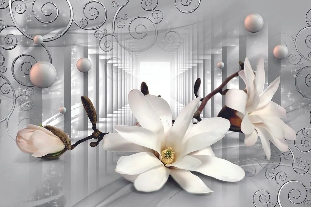 Carta da parati – Magnolia con Sfondo Astratto