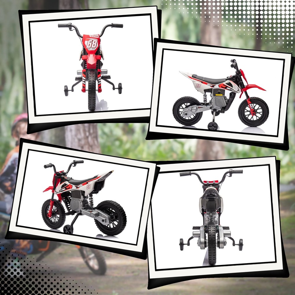 Moto Elettrica per Bambini con Rotelle e Indicatore di Carica Rosso...