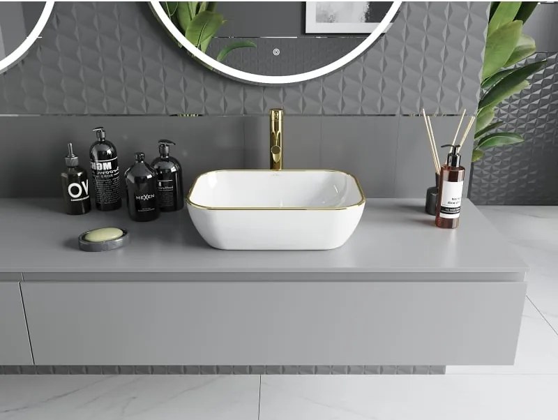 Mexen Rita lavabo da appoggio 45 x 32 cm, bianco/oro bordo - 21084505