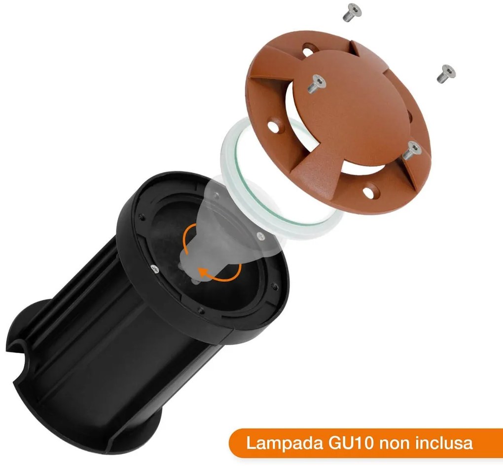 Faretto Carrabile 4 Direzioni GU10 IP67 - CORTEN con doppio pressacavo