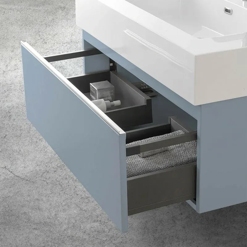 Mobile sospeso 80 cm blu pastello lavabo in resina e specchio LED Iside