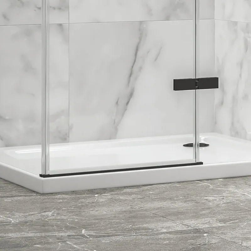 Box doccia 70x130 telaio nero porta battente laterale fisso 70cm | KT5000N - KAMALU