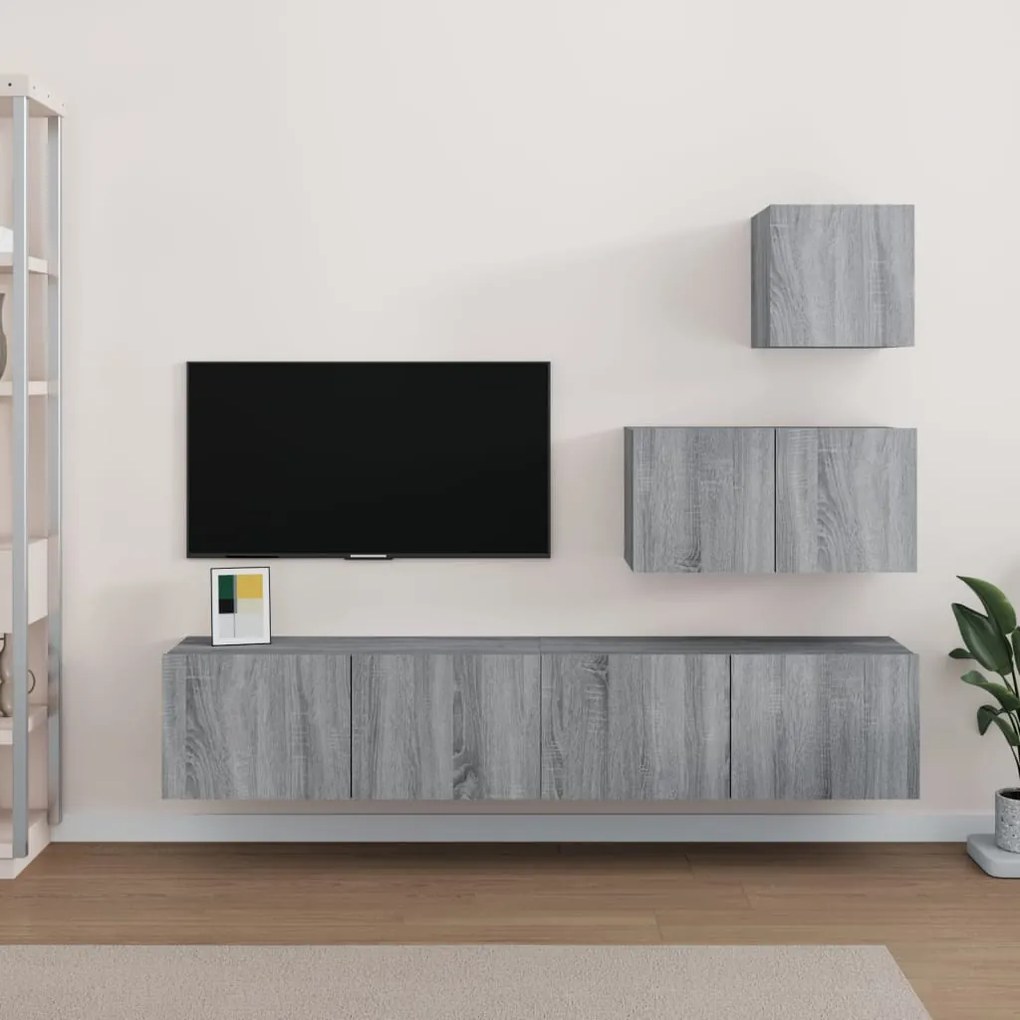 Set Di Mobili Porta Tv 4 Pz Grigio Sonoma İn Legno Multistrato /