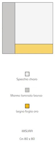 Specchio moderno quadrato 80 cm effetto marmo bianco e foglia oro - KEIRA