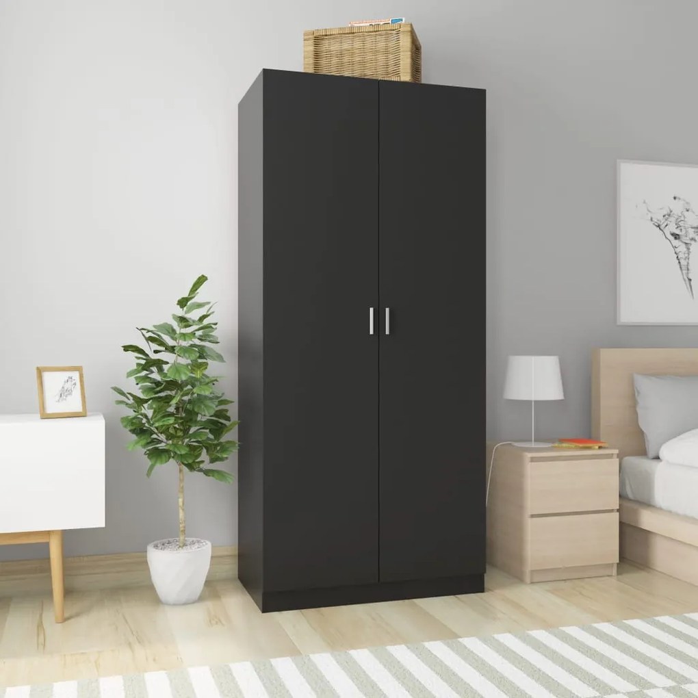 Armadio Nero 90x52x200 Cm İn Legno Multistrato /