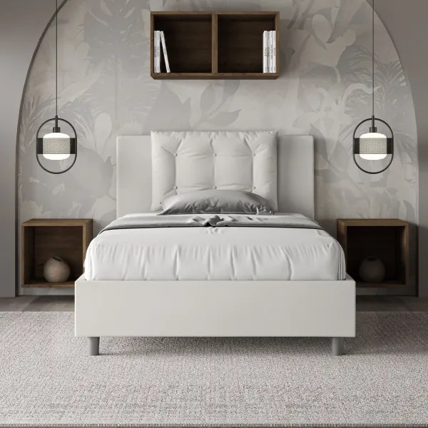 Letto con rete imbottito 120x190 similpelle bianco Annalisa