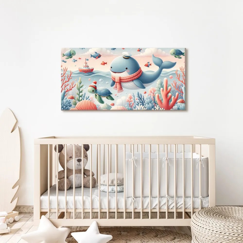 Quadro su tela – Balena e tartaruga nell’oceano