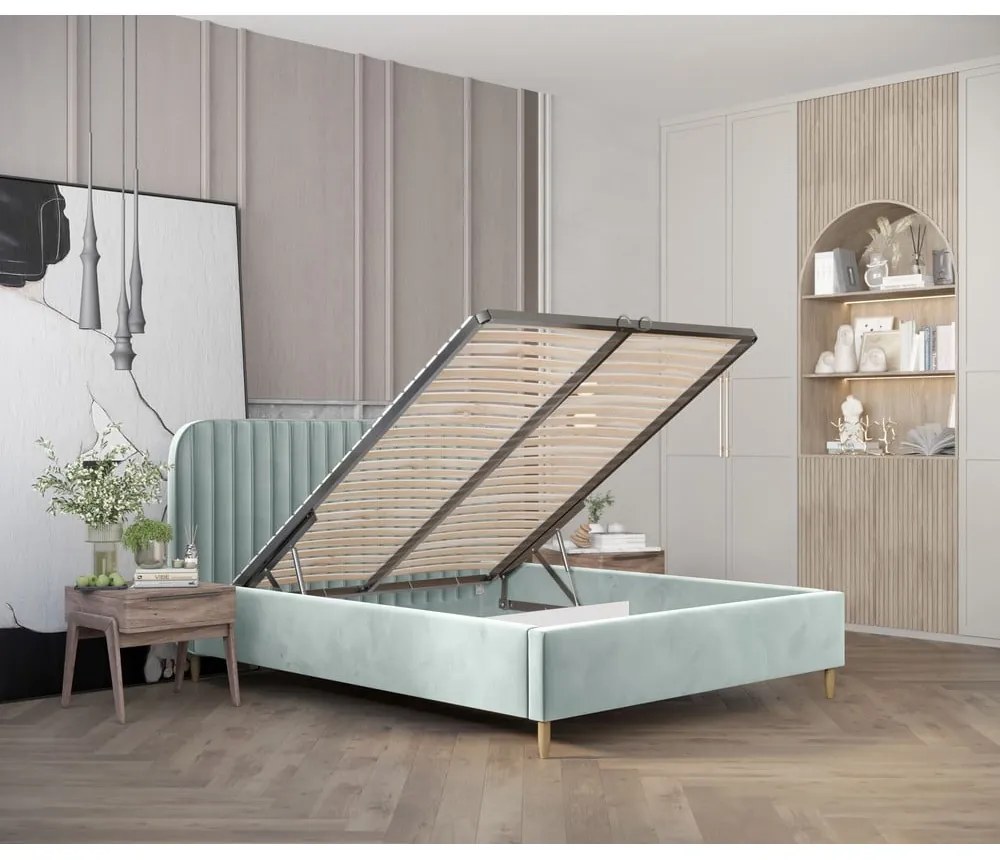 Letto singolo color menta imbottito con spazio contenitivo con rete inclusa 120x200 cm Noto – Maison de Rêve