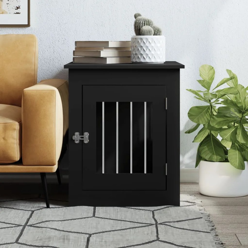 Gabbia cani da arredamento nera 55x75x65cm legno multistrato
