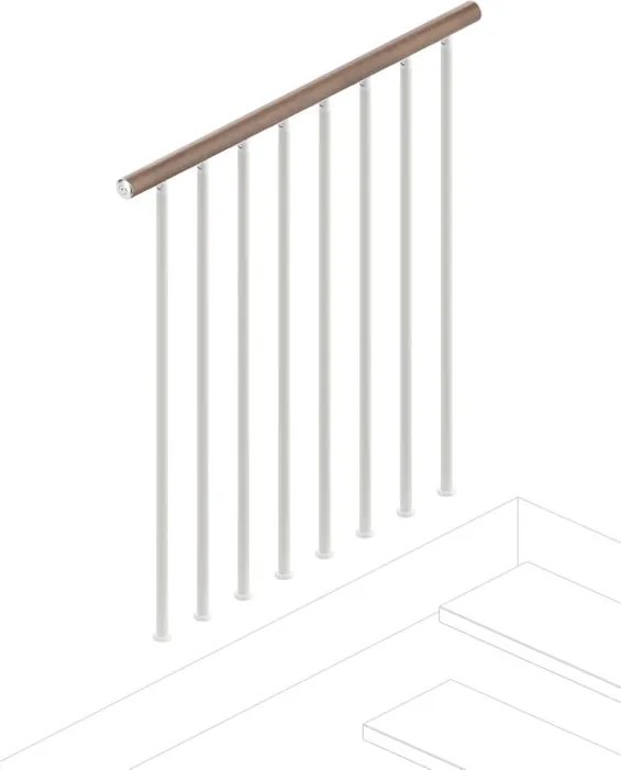Balaustra in kit IRIS Superiore in acciaio bianco, corrimano in legno noce, L 102 cm fissaggio a pavimento