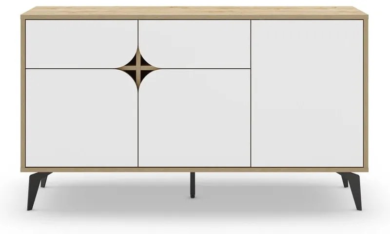 Cassettiera bassa in rovere decorata in bianco e naturale 140x79 cm Nola - Marckeric