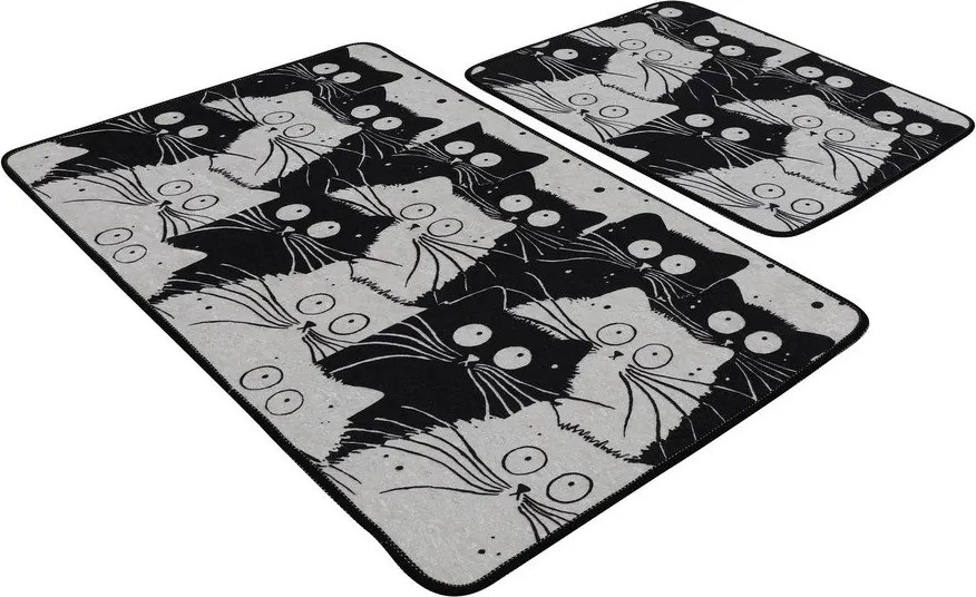 Set di tappetini per il bagno neri/grigi 2 pz 60x100 cm White Cats – Foutastic