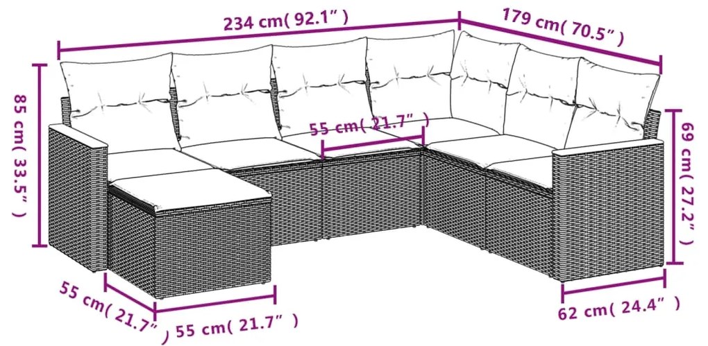 Set Divani da Giardino 7 pz con Cuscini Beige in Polyrattan