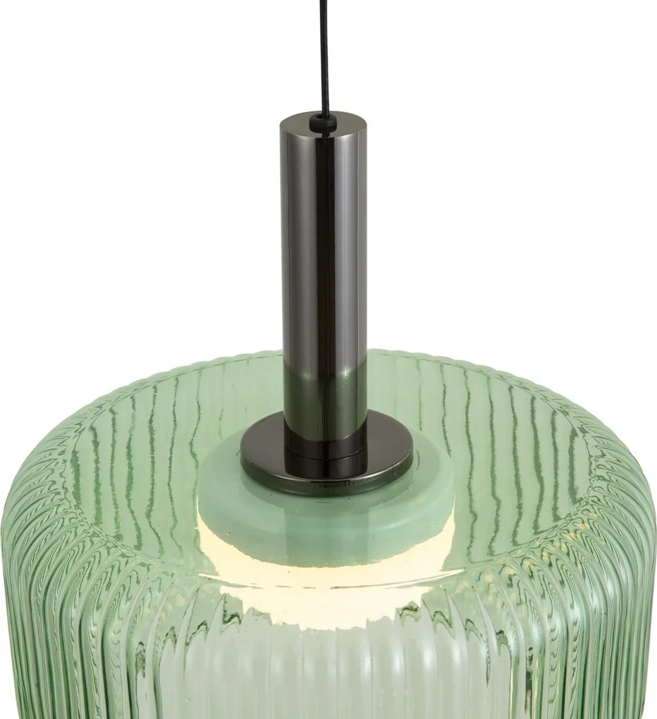 Lampada a sospensione di design color canna di fucile con vetro verde, LED integrato, dimmerabile a 3 fasi, 5 luci - Fiera