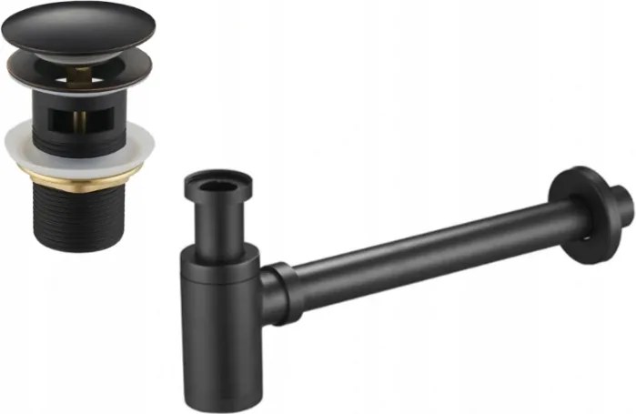 Mexen semisifone per lavabo rotondo con tappo in ceramica clic-clac, con troppopieno, nero antico - 7992050-79