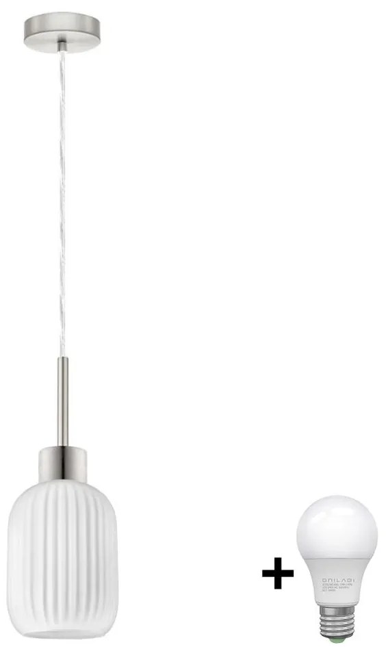 Lampadario LED su cavo HARMA 1xE27/60W/230V Ø 14 cm cromo opaco/bianco