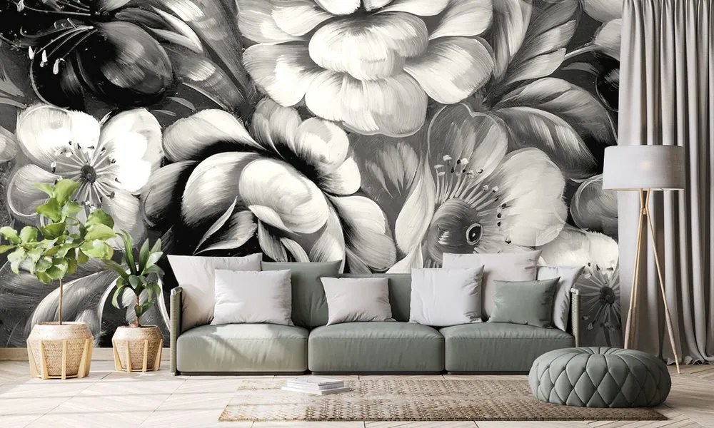 Carta da parati – Fiori in bianco e nero