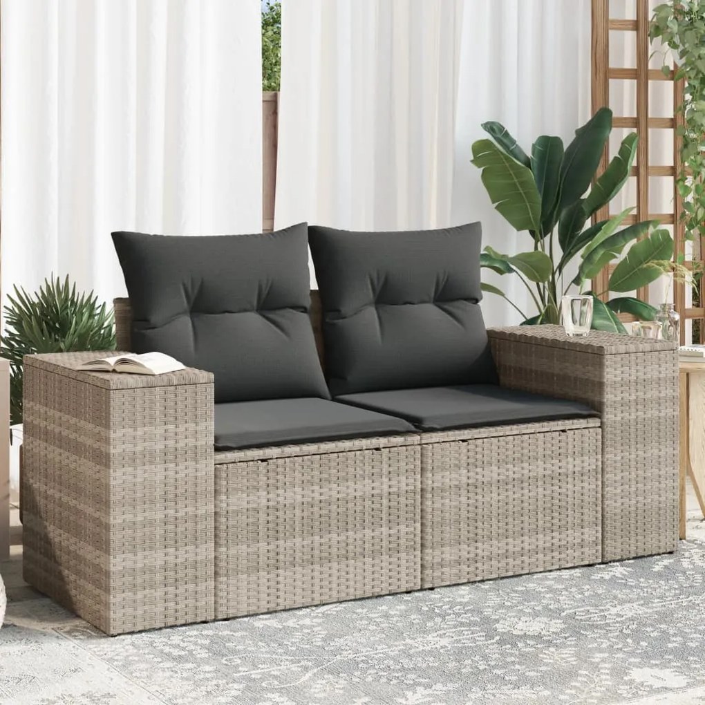 Divano da giardino con cuscini 2 posti grigio chiaro polyrattan