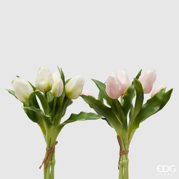 EDG - Enzo De Gasperi Set 2 Bouquet Di Tulipani bianco e rosa h 28