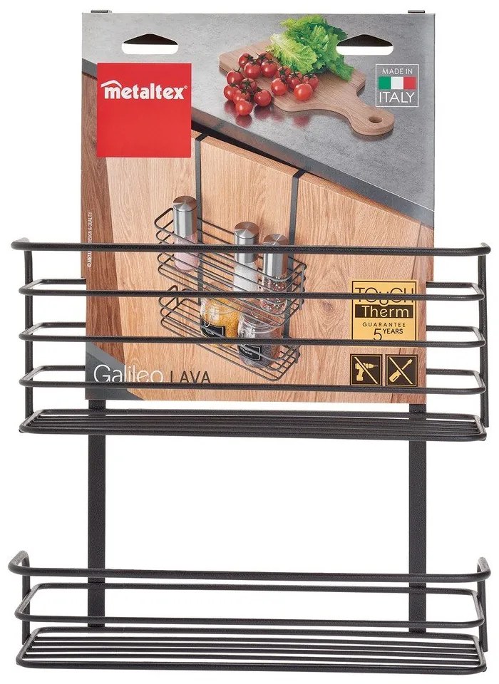 Scaffale da cucina sospeso in metallo nero Lava Double Galileo - Metaltex