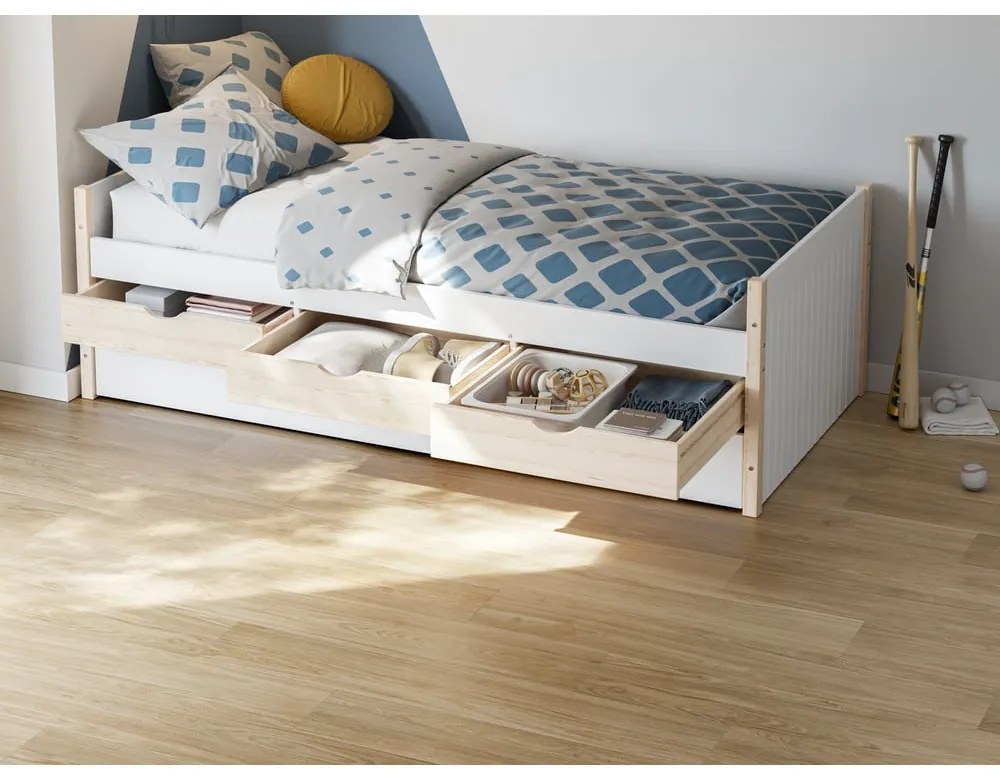 Letto da bambini bianco/di colore naturale con spazio contenitivo 90x190 cm Valka – Marckeric
