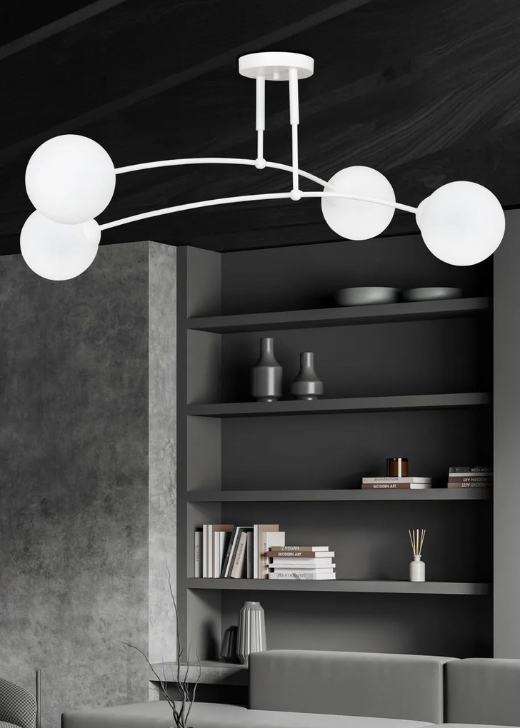 Lampadario a Sospensione in Acciaio e Vetro PREGOS 4 Nero/Bianco 4xE14