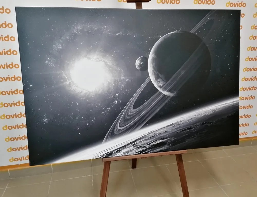 Quadro su tela – Pianeta nello spazio in bianco e nero