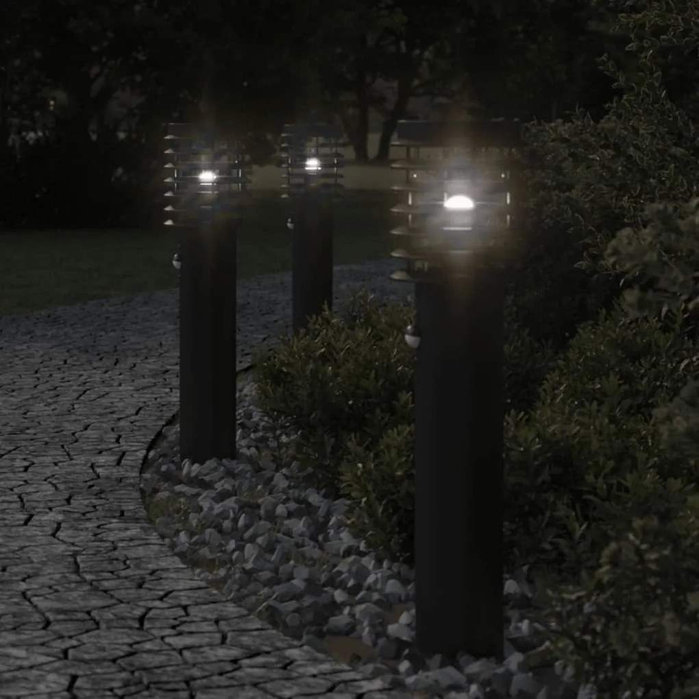 Lampade Da Terra Per Esterni Sensore 3 Pz Nere 60 Cm Acciaio /
