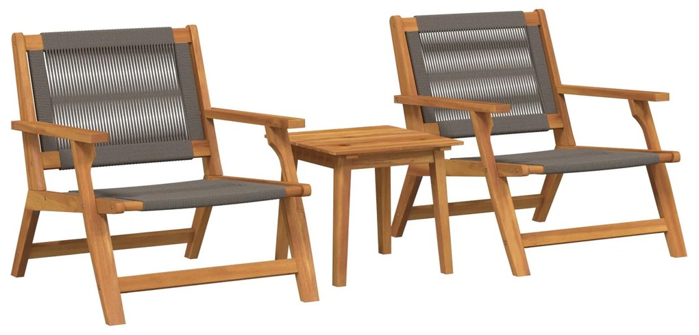 Set di 3 sedie da giardino e tavolo in legno massello di acacia grigio