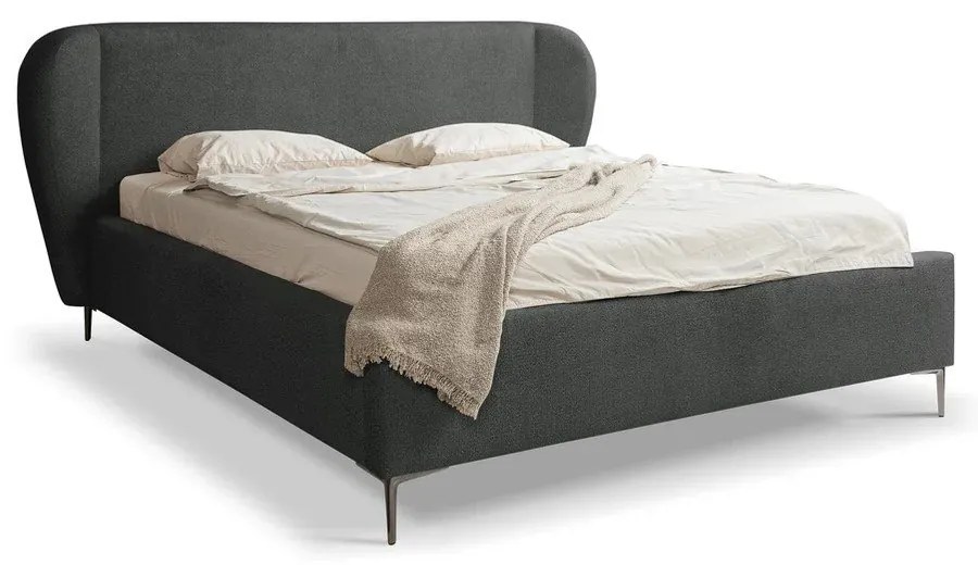 Letto matrimoniale imbottito grigio scuro con rete inclusa 140x200 cm Makana – Makamii