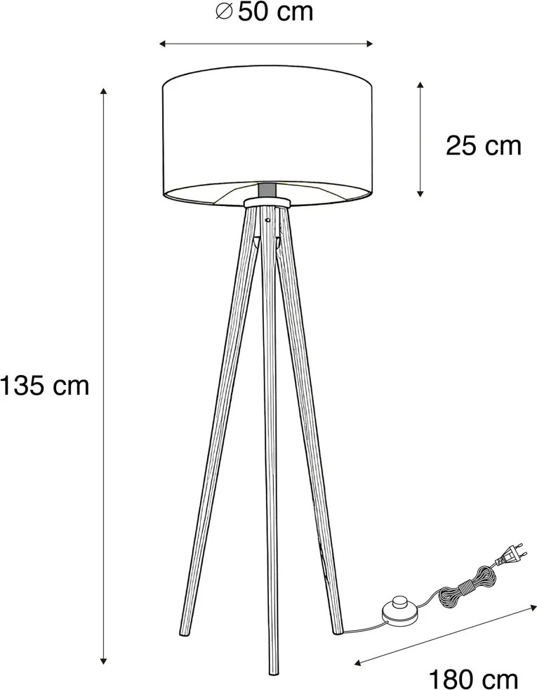 Lampada da terra moderna in legno di noce con paralume bouclé beige 50 cm - Tripod Classic