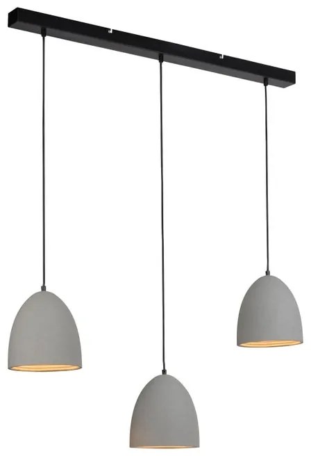 Lampadario Industriale ETON nero paralume grigio 3x E27 PAUL NEUHAUS