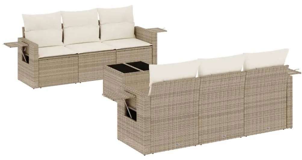 Set Divani da Giardino 7 pz con Cuscini Beige in Polyrattan